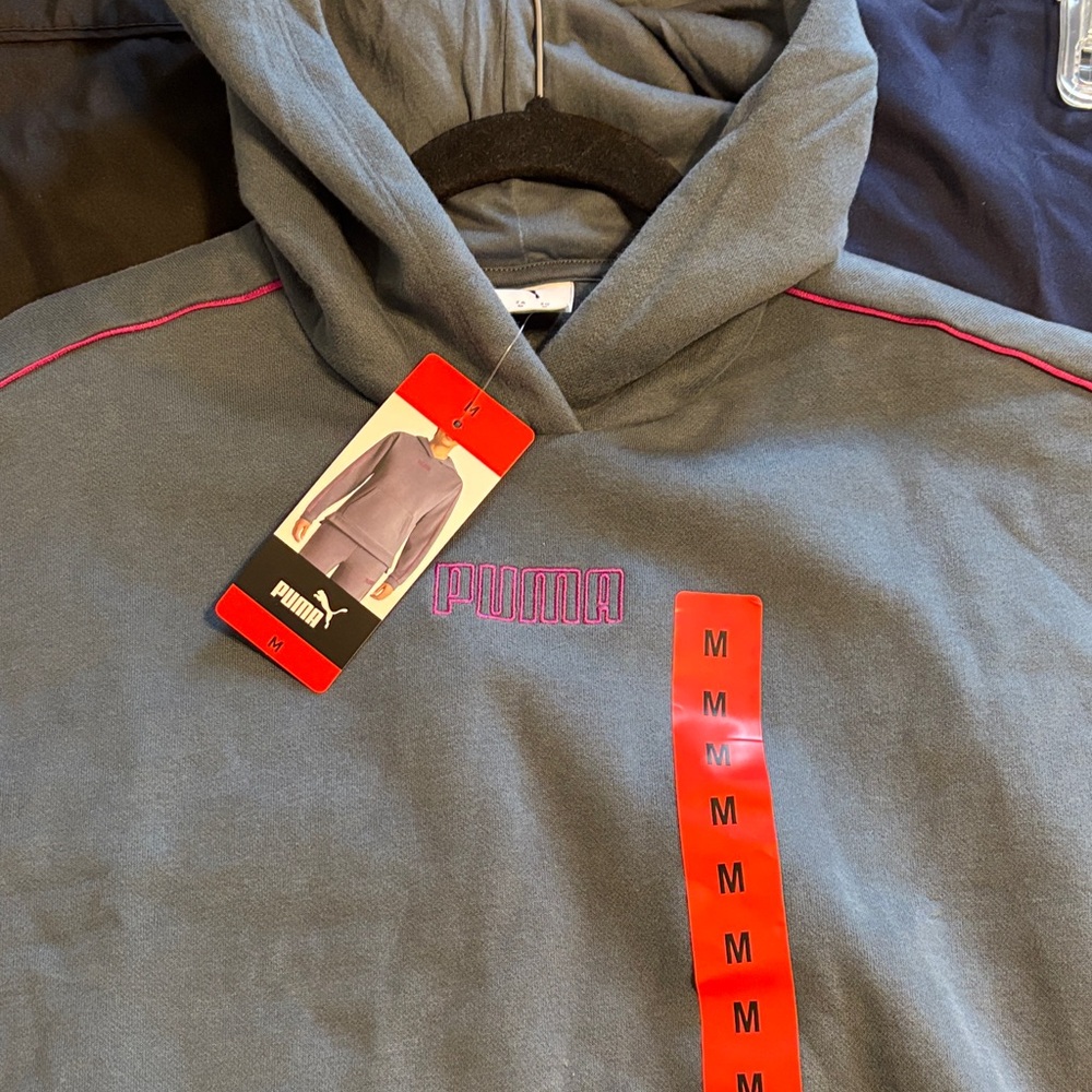 Puma Navy Hooded Sweatshirt with Red Accent Strip
